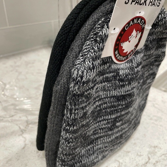3 Pack CANADA WEATHER GEAR Double Knit Winter Hats GRAY, MARLED & BLACK $40 - Picture 2 of 5